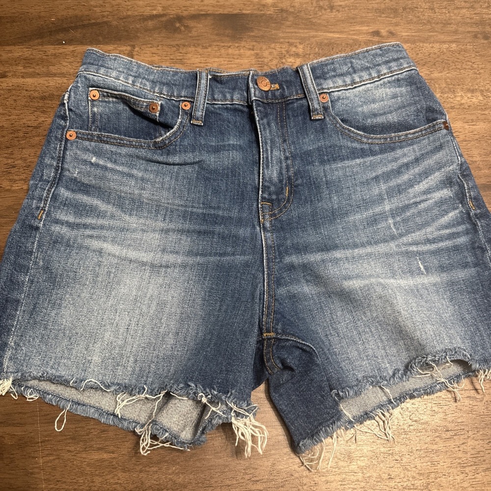 Madewell High Rise Denim Shorts size 26 Distressed Cut Off 4" inseam